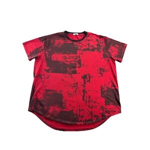 Kliegou Mens Red Black Abstract Graphic Print T Shirt Tee Size XXL
